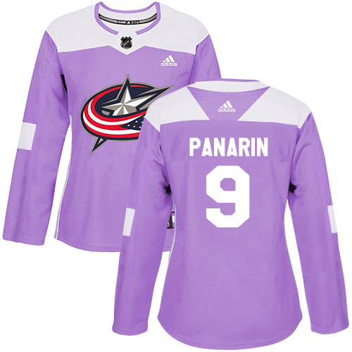 Adidas Blue Jackets #9 Artemi Panarin Purple Authentic Fights Cancer Women's Stitched NHL Jersey - Click Image to Close